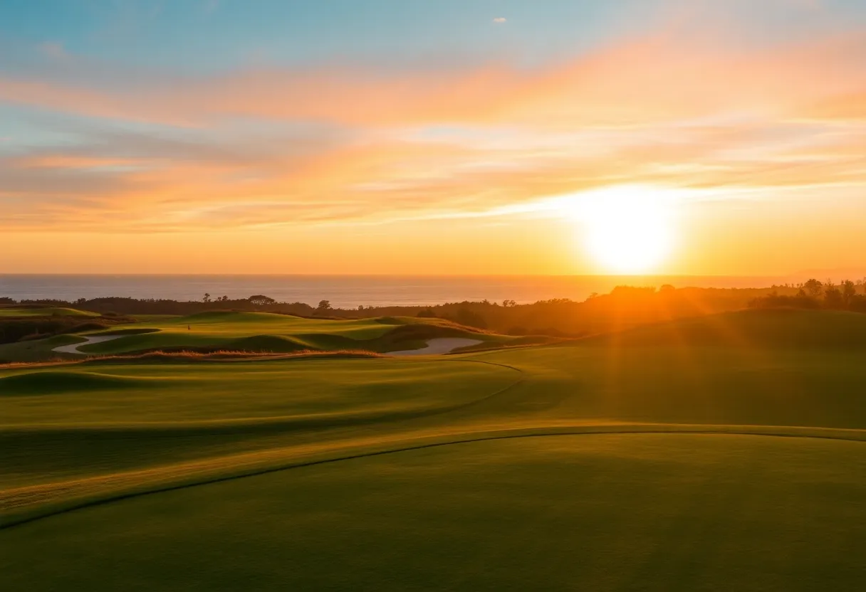 Stunning view of a golf course at sunrise