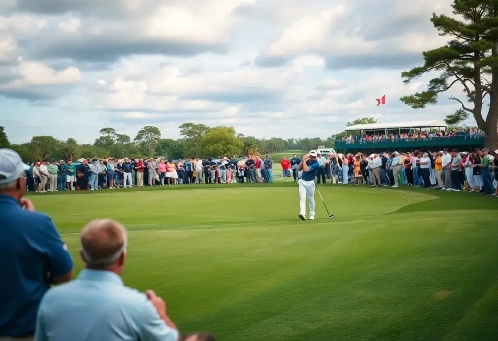 Crowd and players at a golf tournament