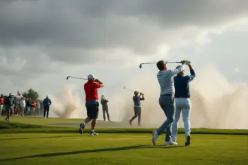 Golfers battling windy conditions at the Australian Open
