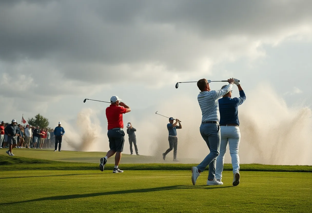 Golfers battling windy conditions at the Australian Open