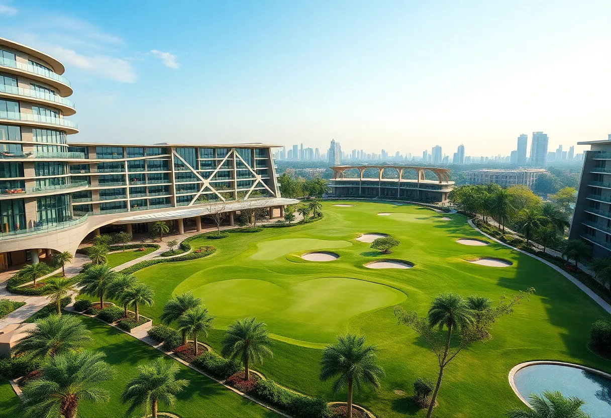 Aerial view of Hann Reserve golf resort with well-maintained fairways and luxury amenities.