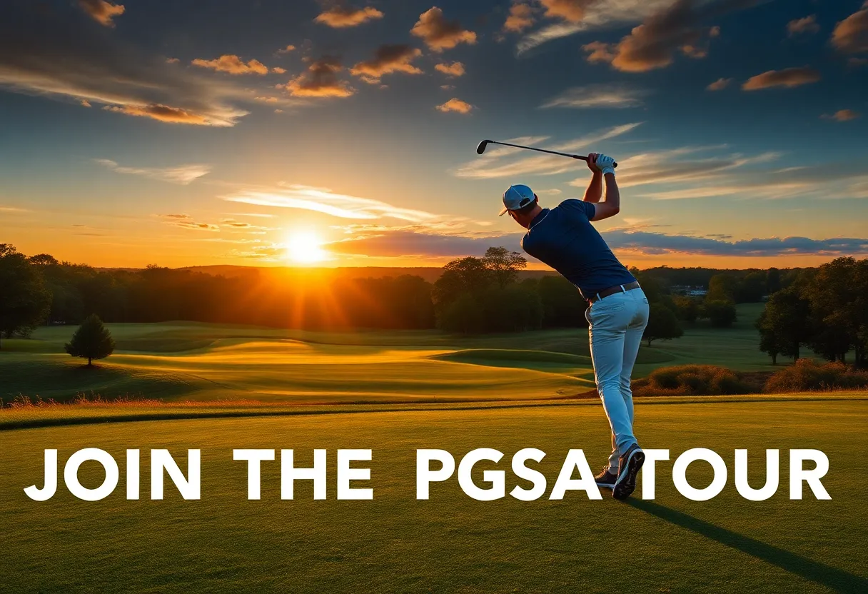 Golfer swinging a club on a beautiful golf course