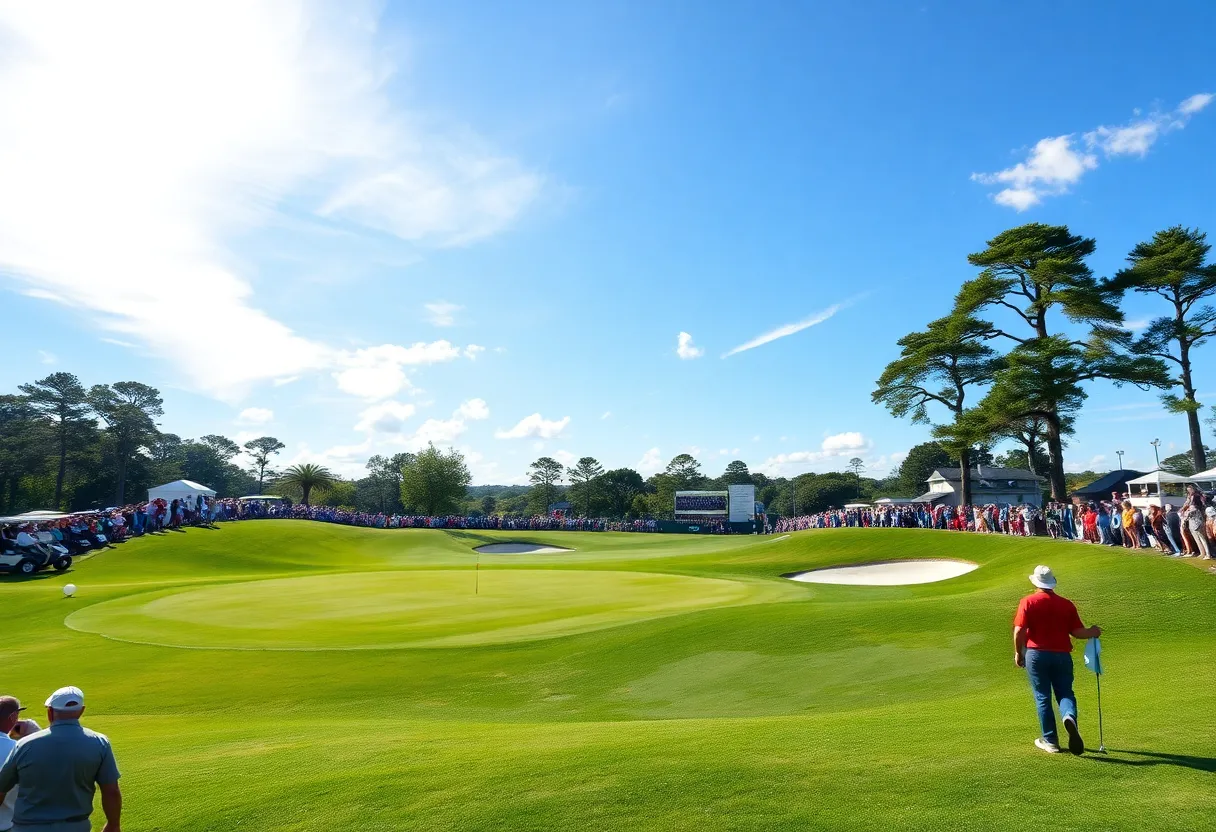Scenic view of a golf course during a prestigious tournament.