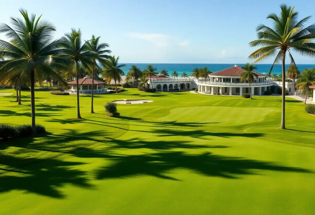 A stunning view of INFINITUM golf resort on Costa Dorada with golf course and beach club.