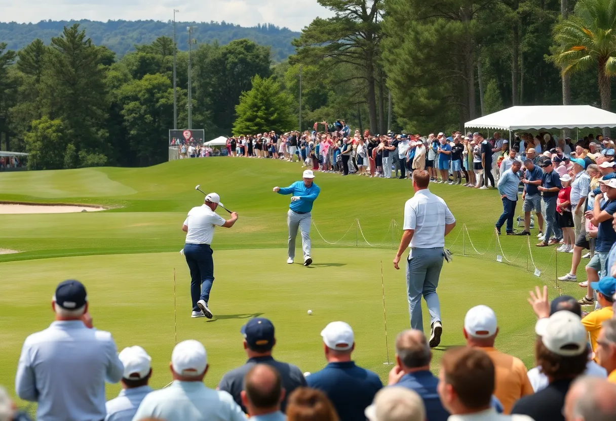 Golf players competing in the International Series on a vibrant course