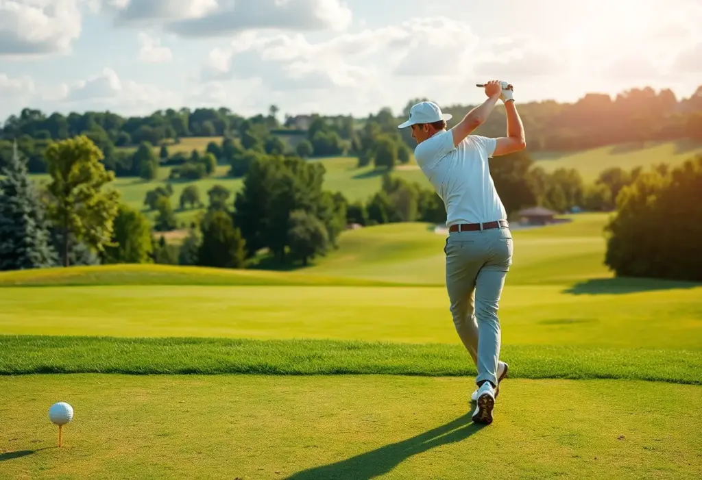 Golfer in action on a green course