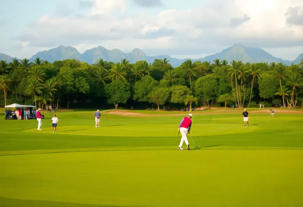 Golfers playing at the AfrAsia Bank Mauritius Open on Heritage La Réserve Golf Links