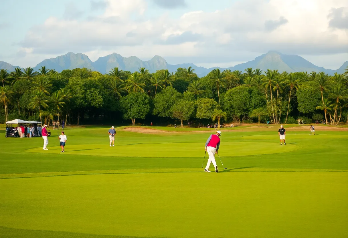 Golfers playing at the AfrAsia Bank Mauritius Open on Heritage La Réserve Golf Links