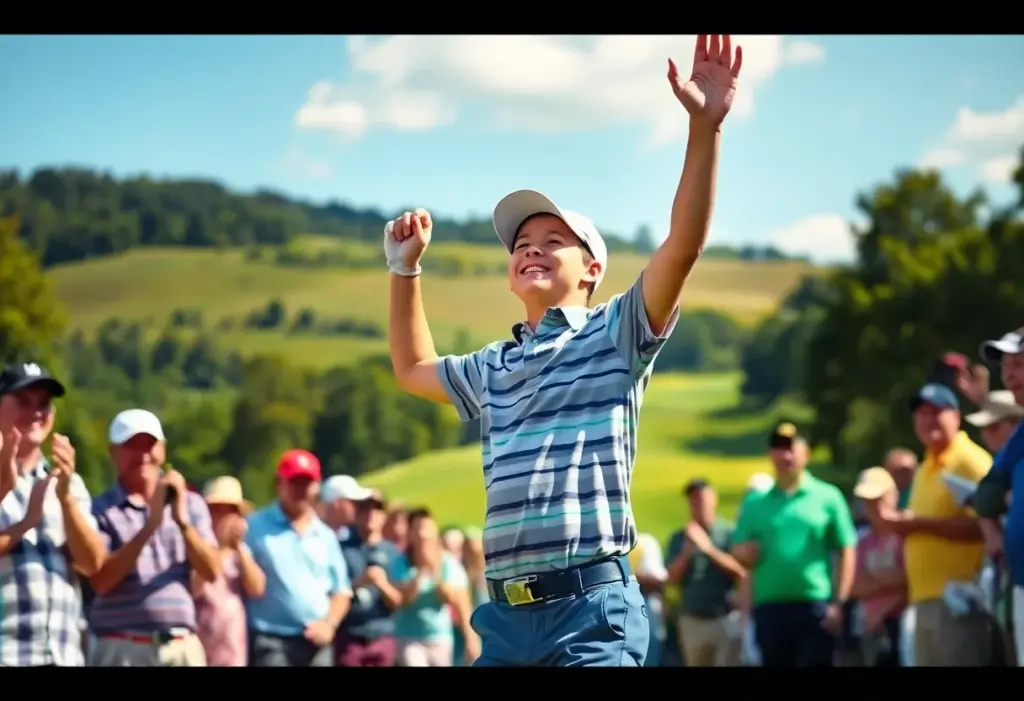 Golfer celebrating victory at a tournament.