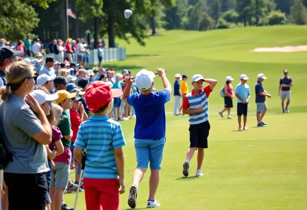 Young golfers competing in a junior golf tournament.