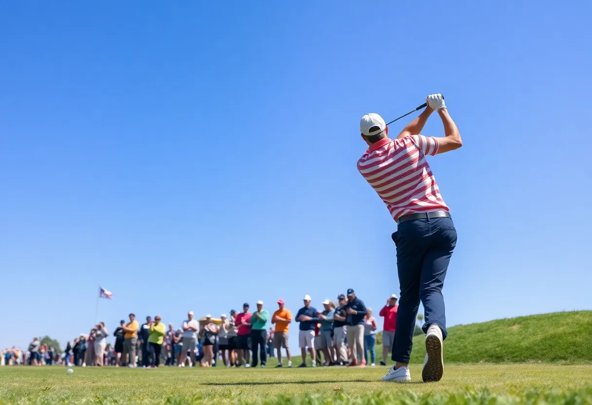 Golfer in action celebrating a victory on a golf course