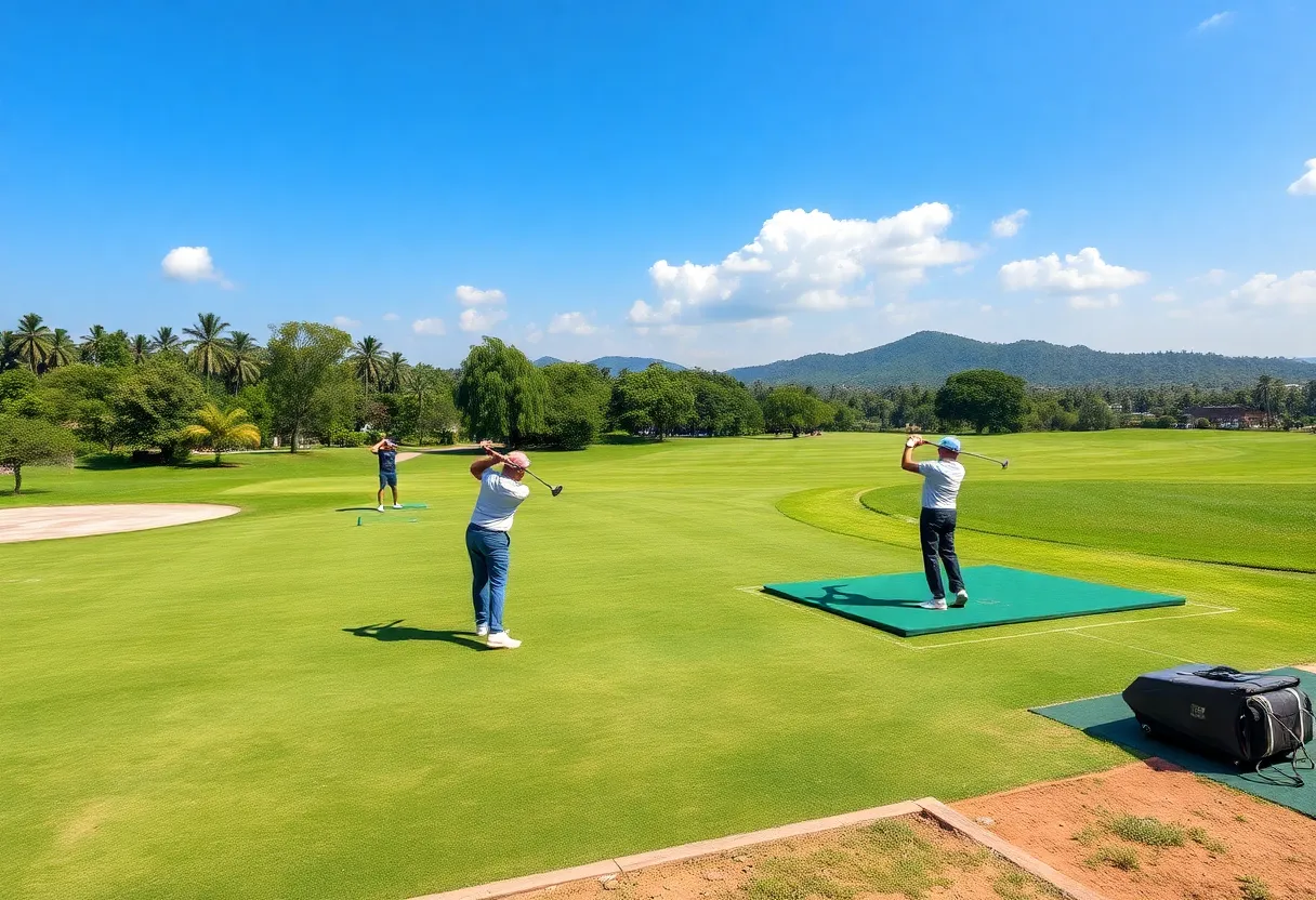 Golfers practicing at Kharghar Valley Golf Course Driving Range