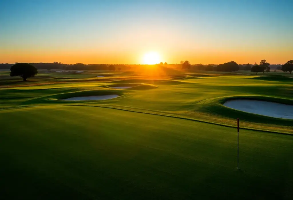 Lush green fairways of Kingston Heath Golf Course at sunrise
