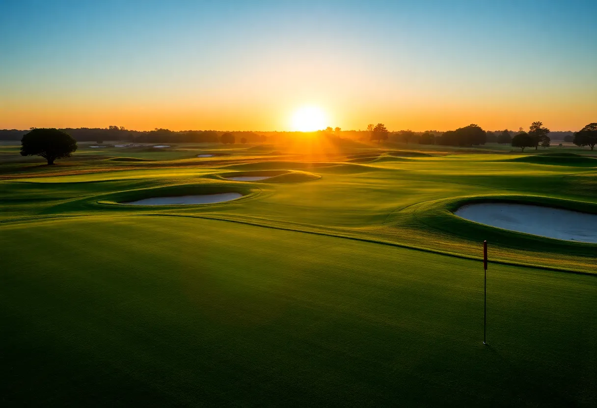Lush green fairways of Kingston Heath Golf Course at sunrise