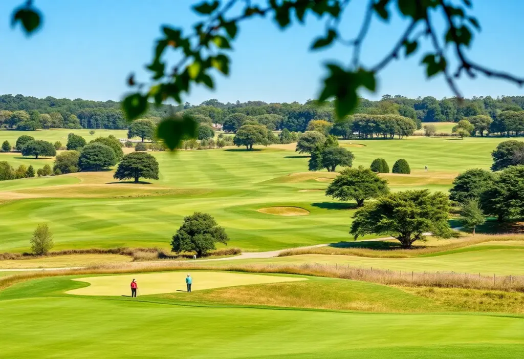 View of Kingston Heath Golf Club with golfers playing on the course