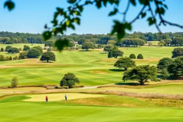 View of Kingston Heath Golf Club with golfers playing on the course