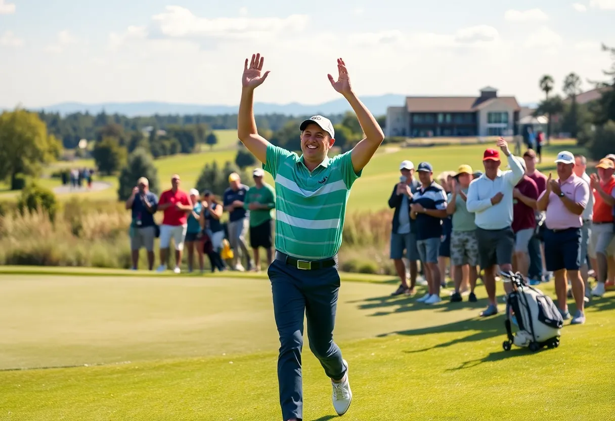 Golfer celebrating after a successful round at the Nedbank Golf Challenge