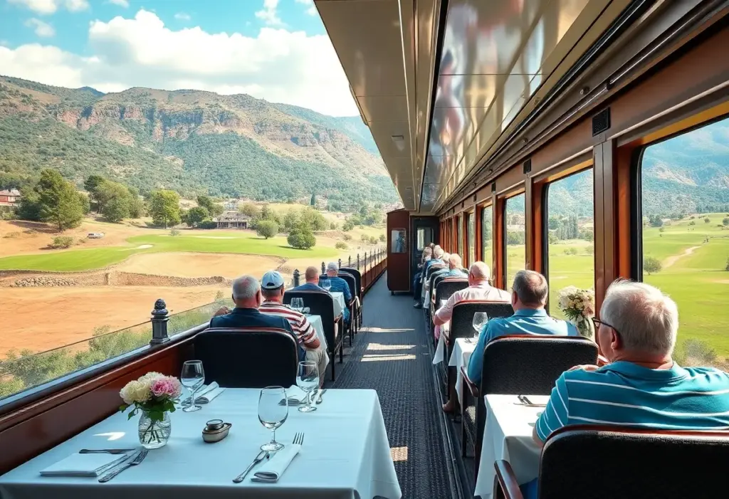 Luxury train journey through Italy with scenic golf courses