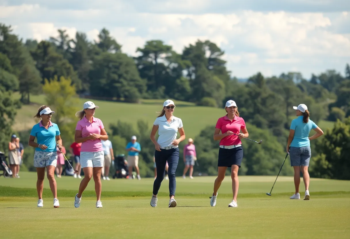 Female golfers competing at a tournament on a beautiful golf course