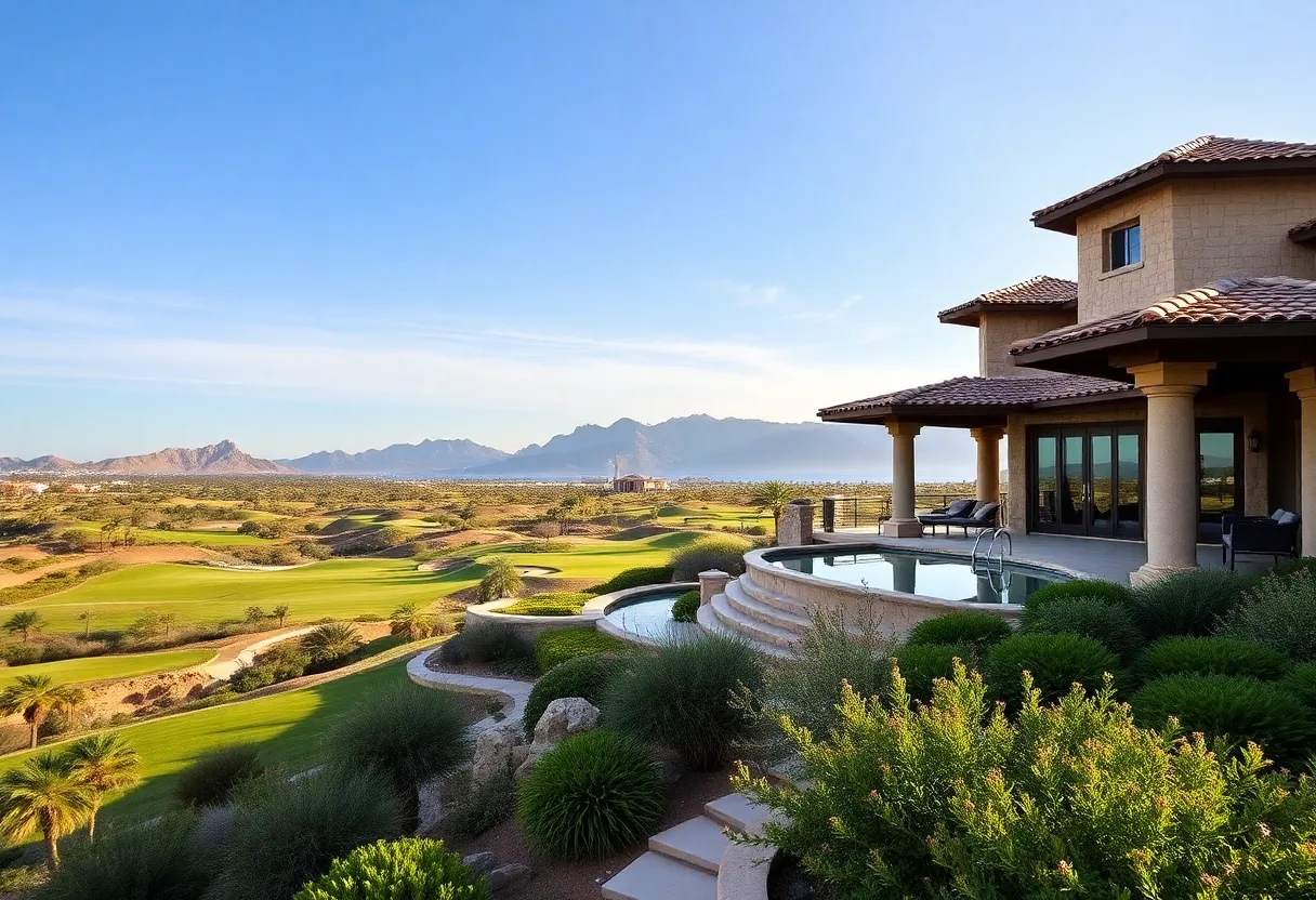 Luxury villa in Los Cabos with a golf course view