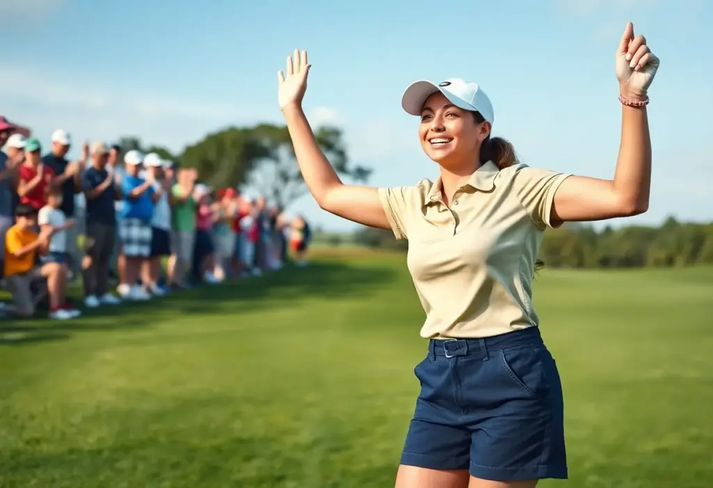 Young female golfer celebrating on the golf course