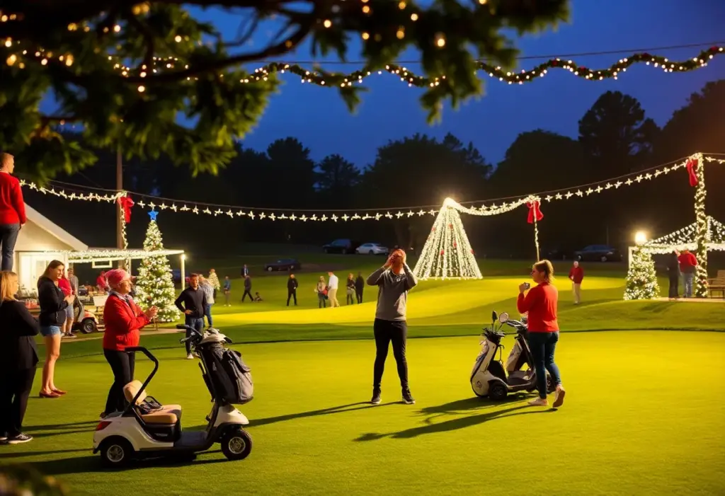 LPGA players celebrating the holiday season on a golf course.
