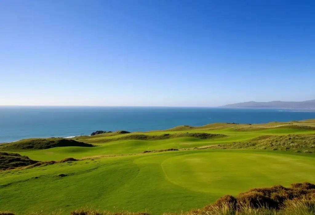 Overview of Machrihanish Golf Club with ocean view