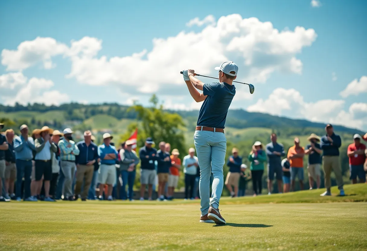 Young golfer driving a ball on the green
