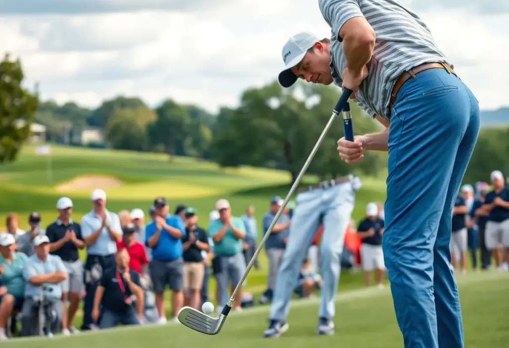 Amateur golfer using a low-cost golf club at a prestigious tournament