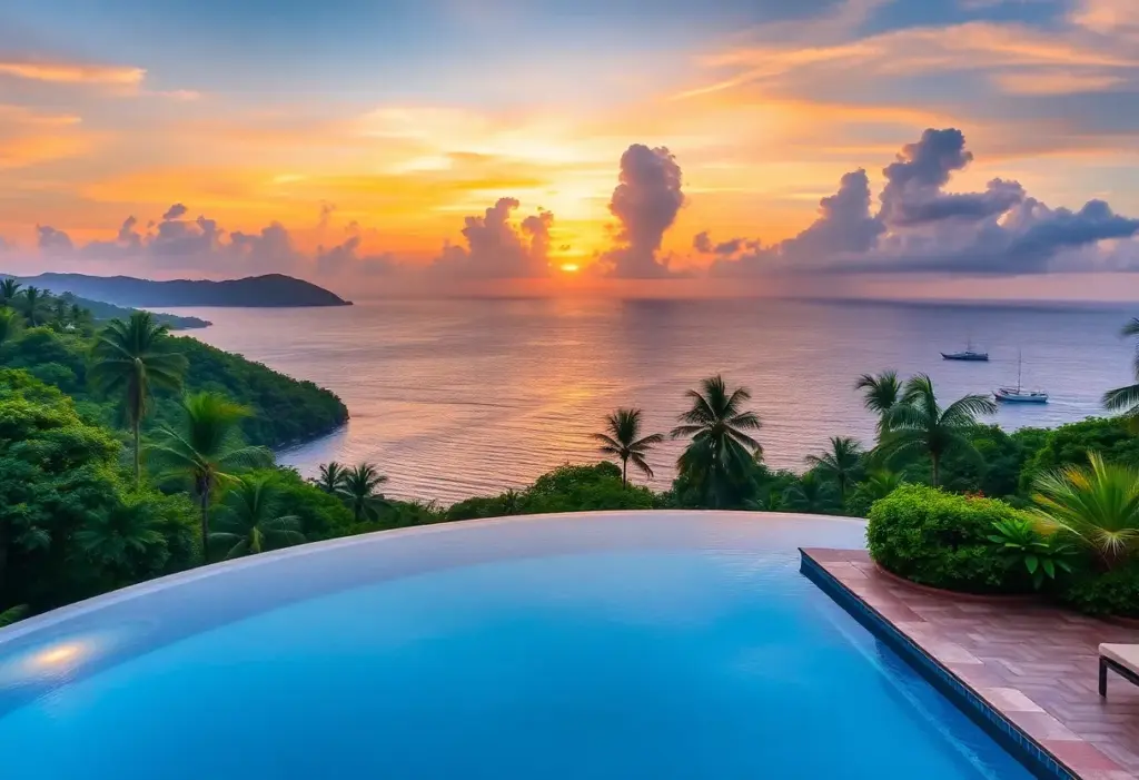 Luxurious resort view with infinity pool in Montego Bay