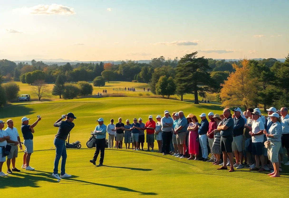 Golf tournament scene with players and spectators