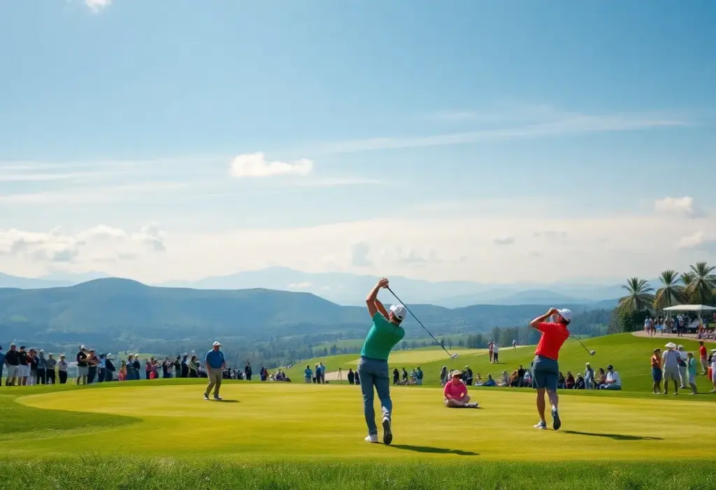 Golf tournament at the Nedbank Golf Challenge with players and spectators.