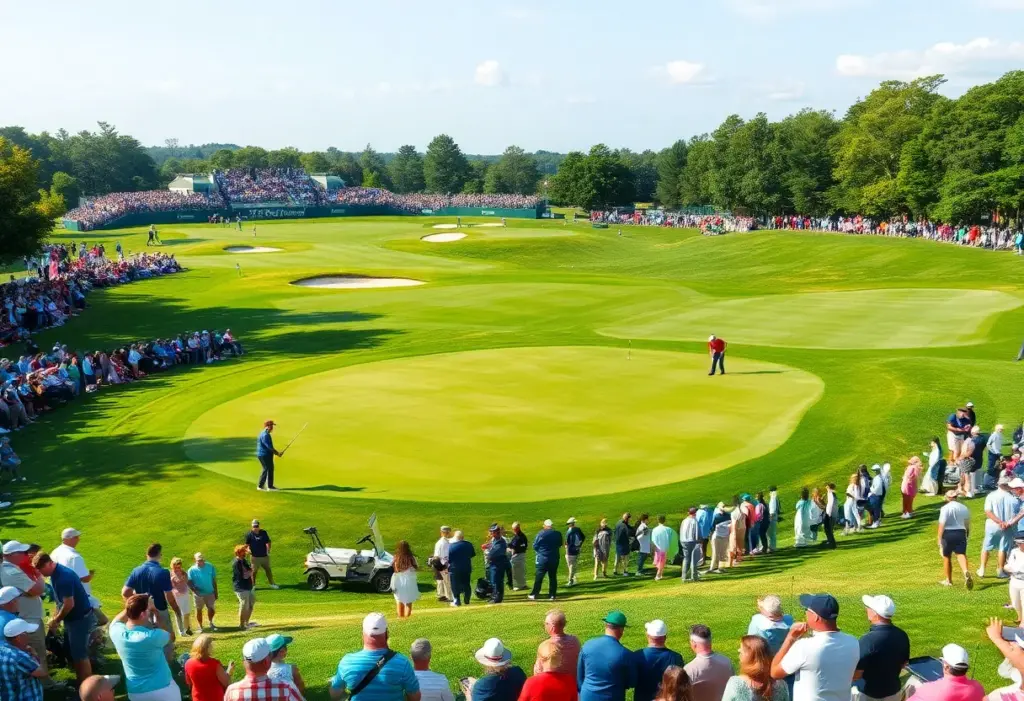 A lively scene from the Nedbank Golf Challenge showcasing the stunning golf course and active players.