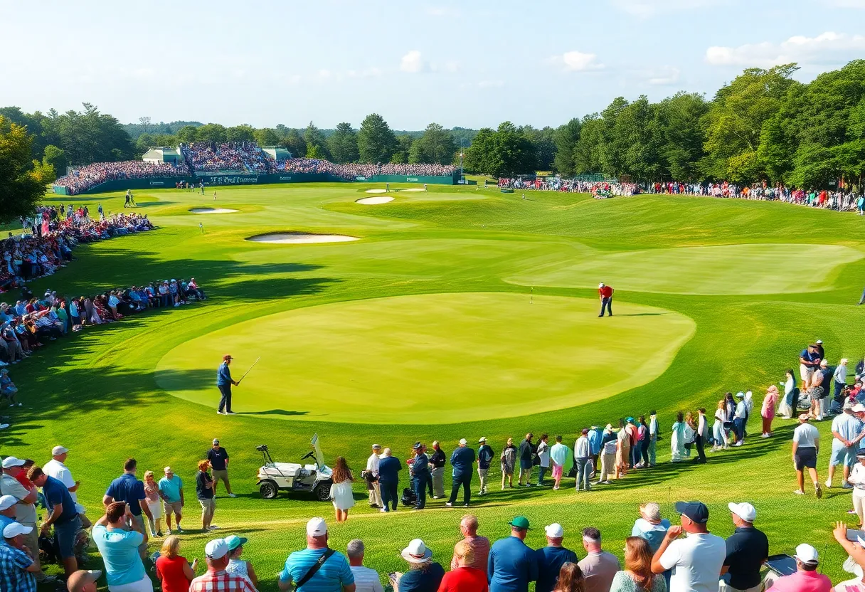 A lively scene from the Nedbank Golf Challenge showcasing the stunning golf course and active players.