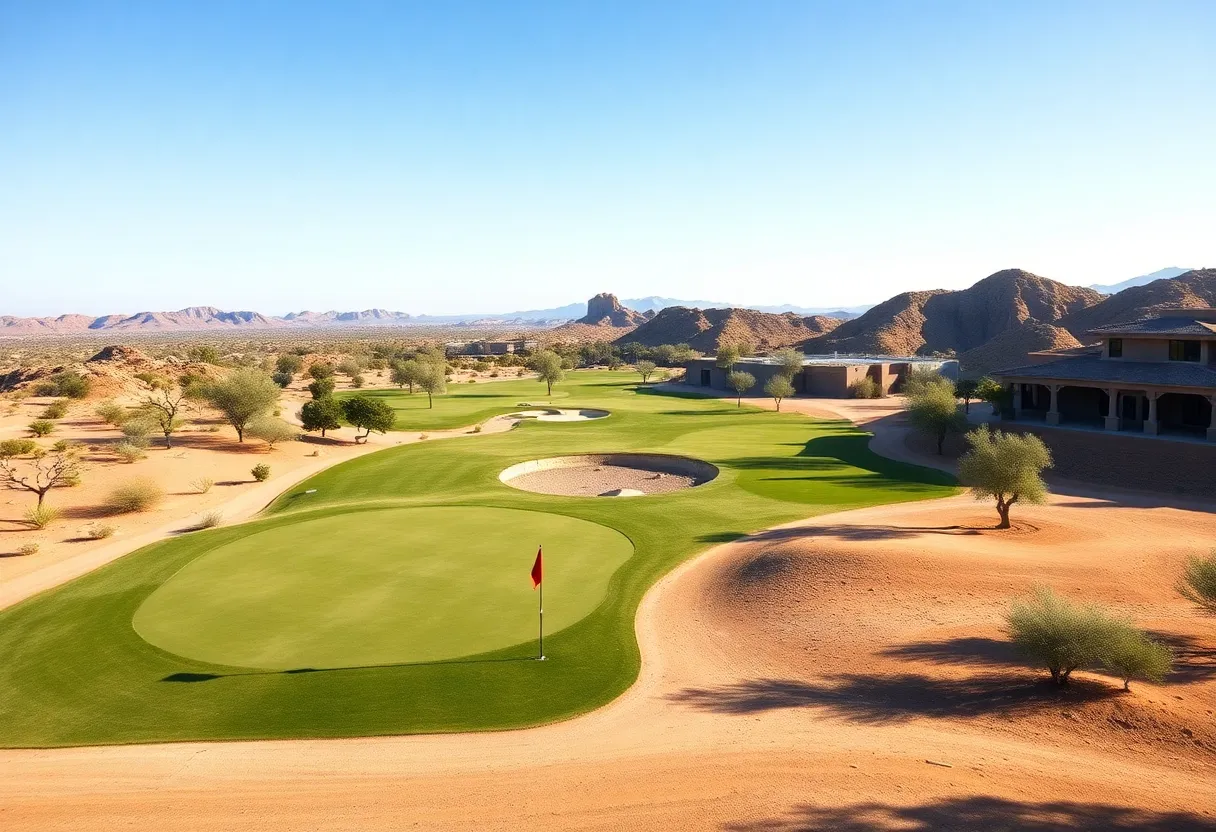 Wide view of Palms Golf Club showcasing its modern design and surroundings