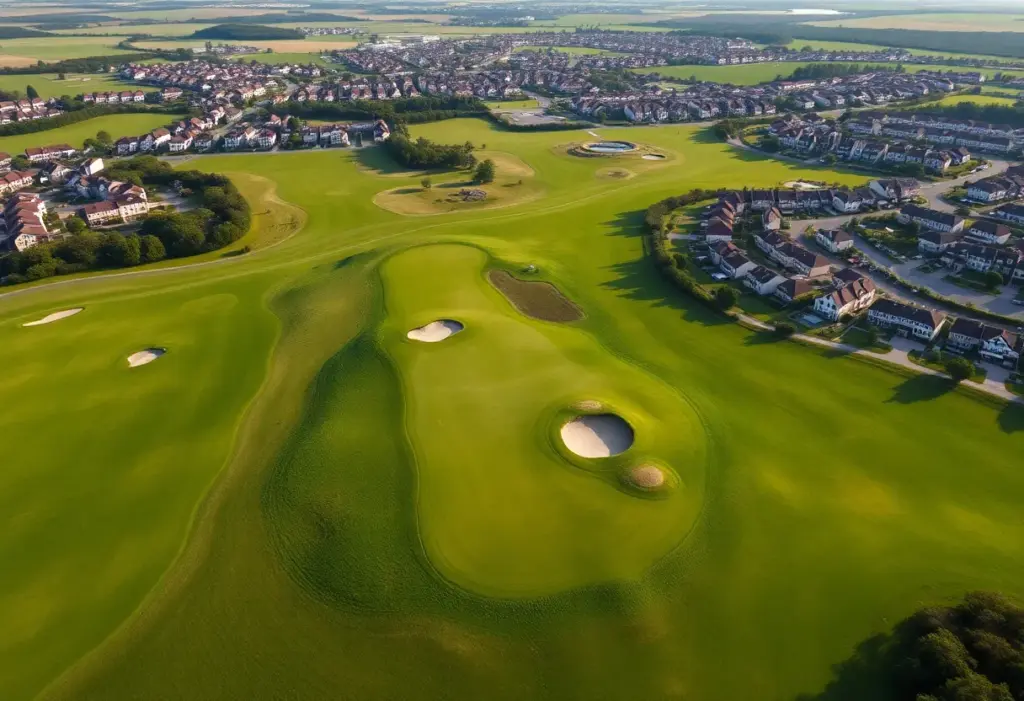 Lush green golf course in Portugal with scenic backdrop