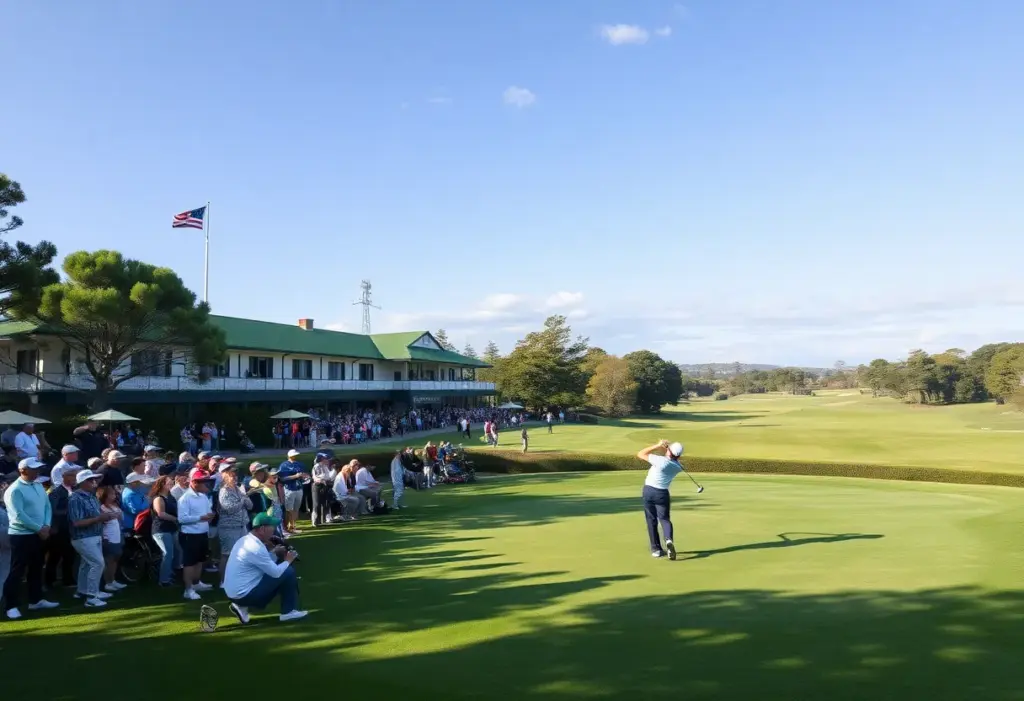 Golf tournament at Royal Melbourne Golf Club with players and spectators