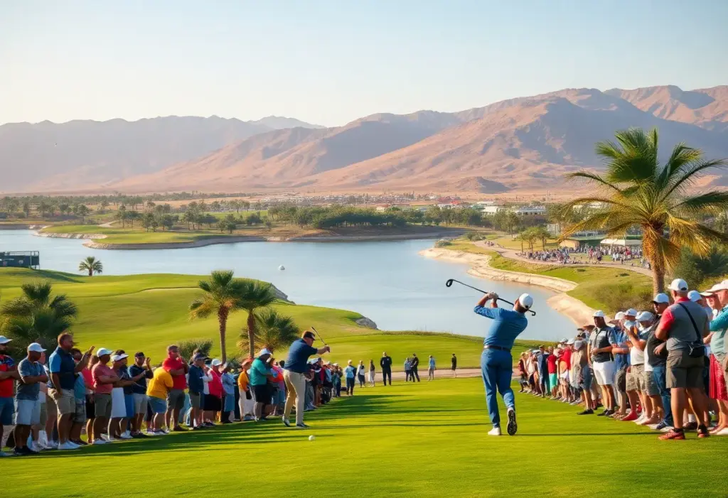 Players competing at the Saudi Open 2025 in a beautiful golf course setting.