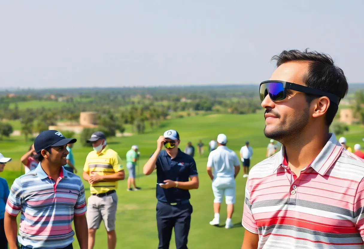 A golf tournament in progress at Dirab Golf Club with players and spectators