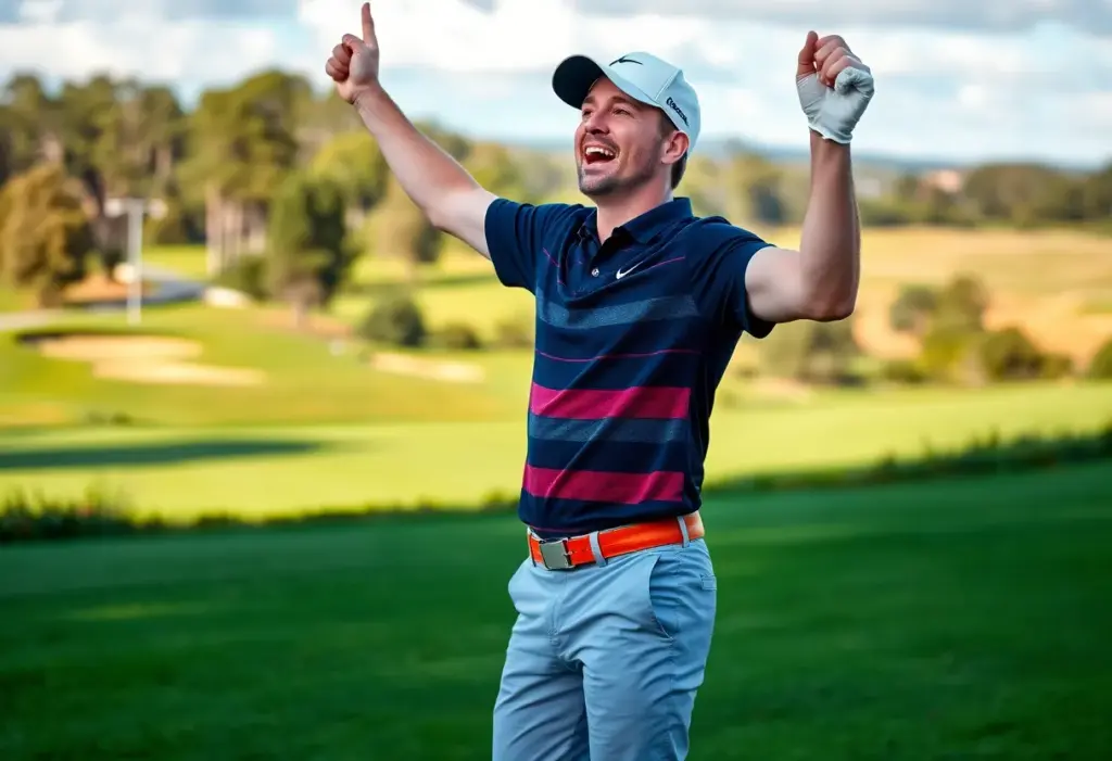 Golfer celebrating after a tournament win