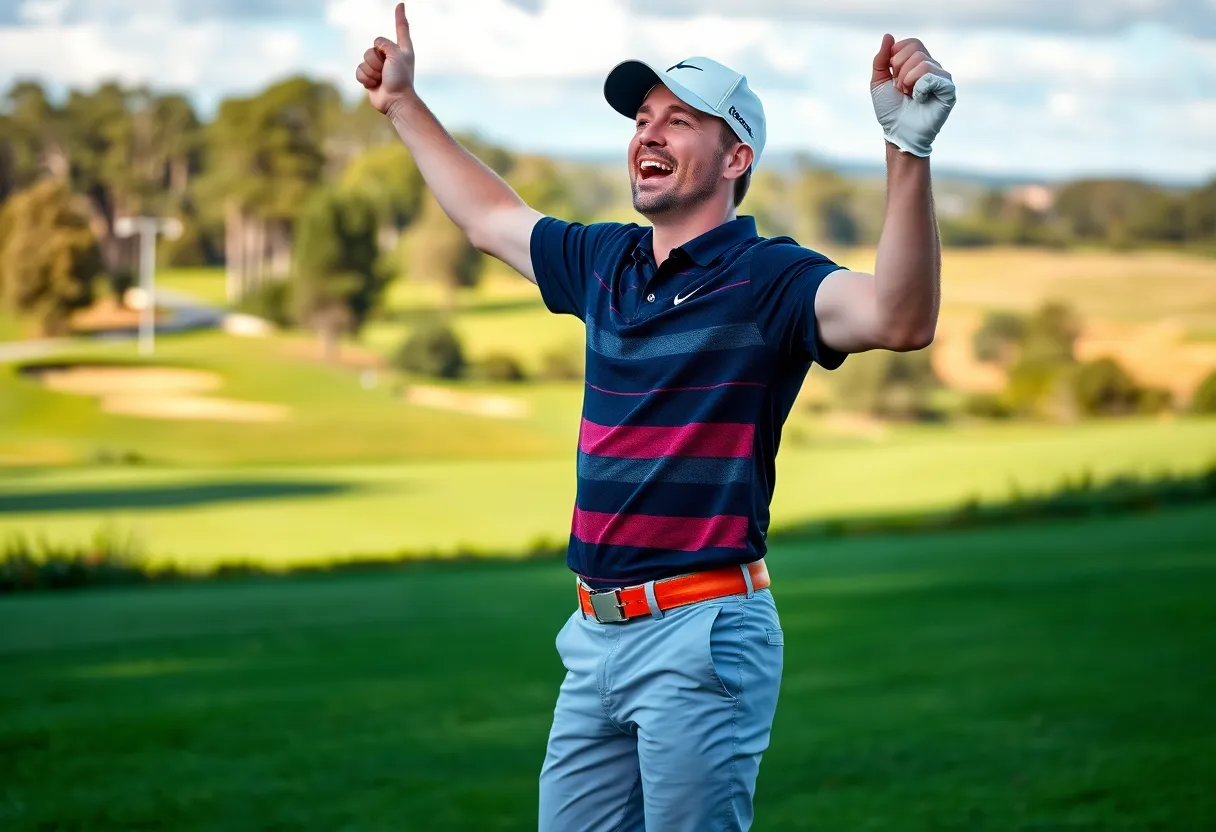 Golfer celebrating after a tournament win