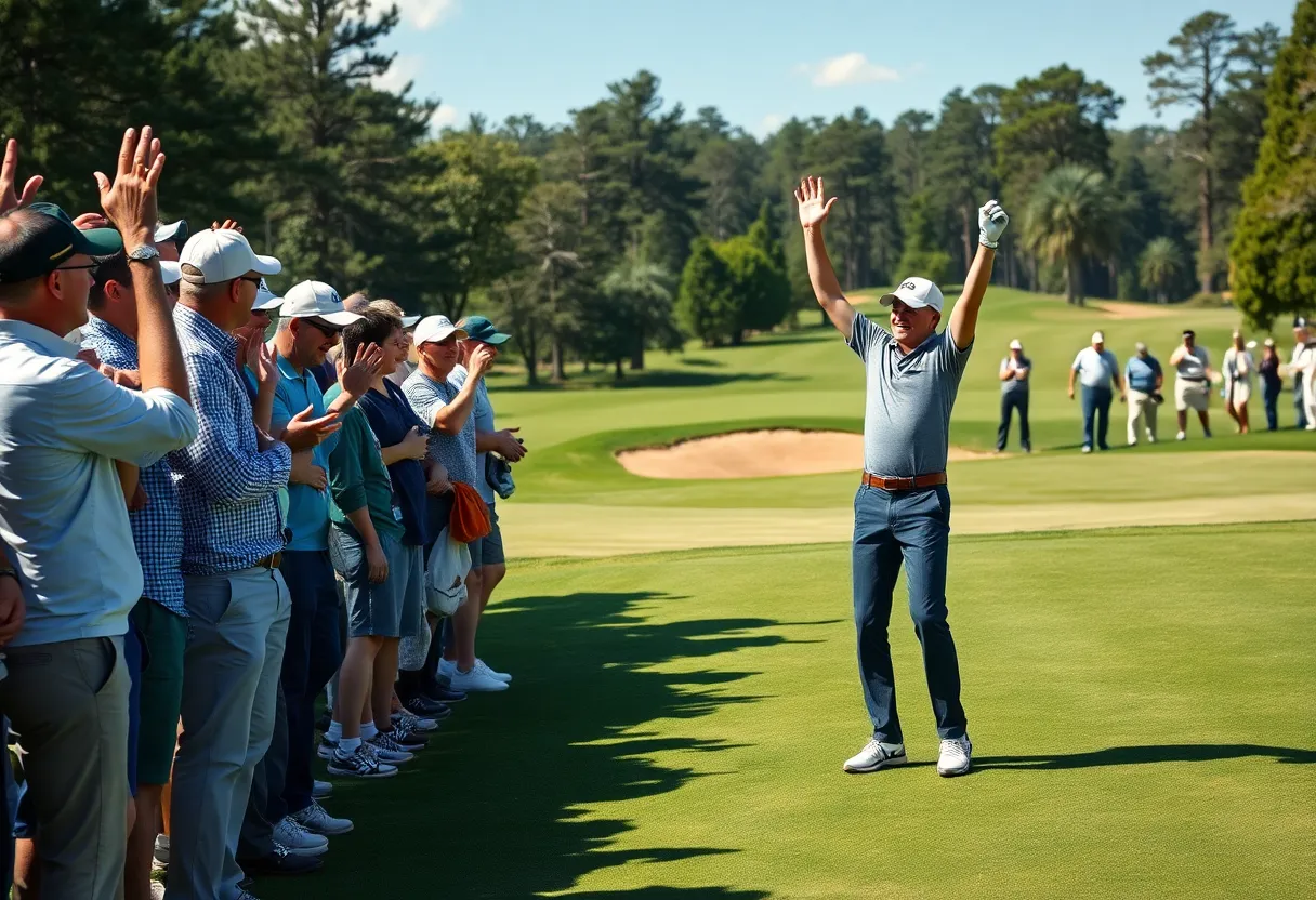 Golfer celebrating victory on the course