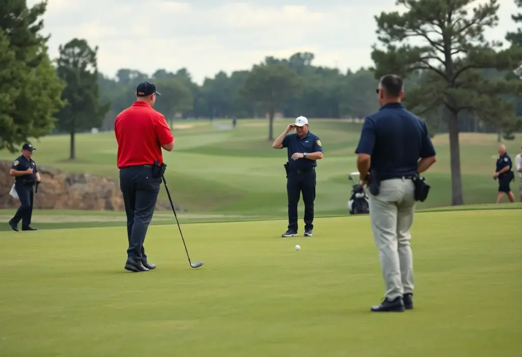 Emergency response at a golf course after a shooting incident.