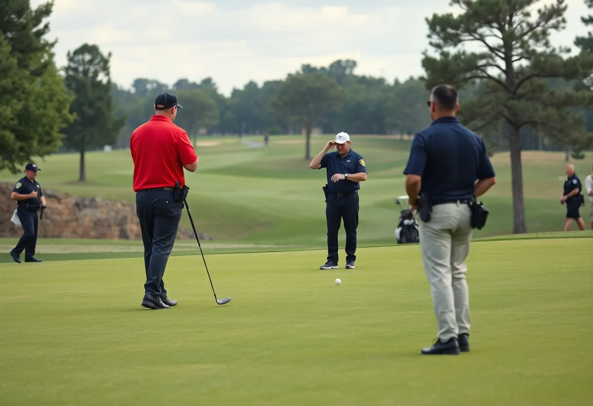 Emergency response at a golf course after a shooting incident.
