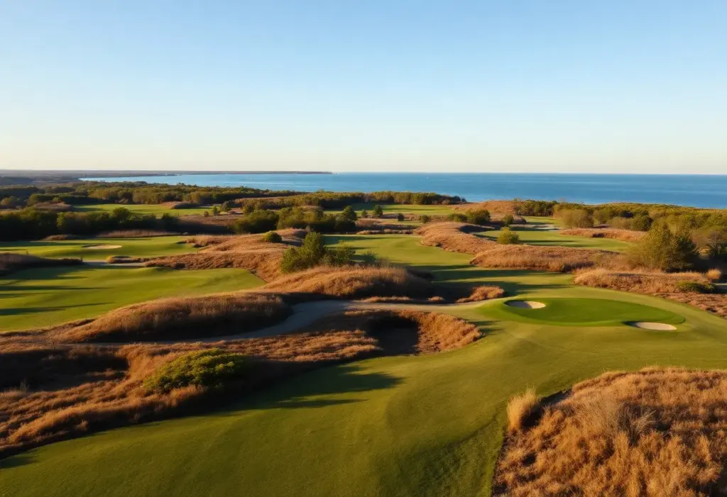 Landscape view of Shoreacres Golf Club with Lake Michigan in the background