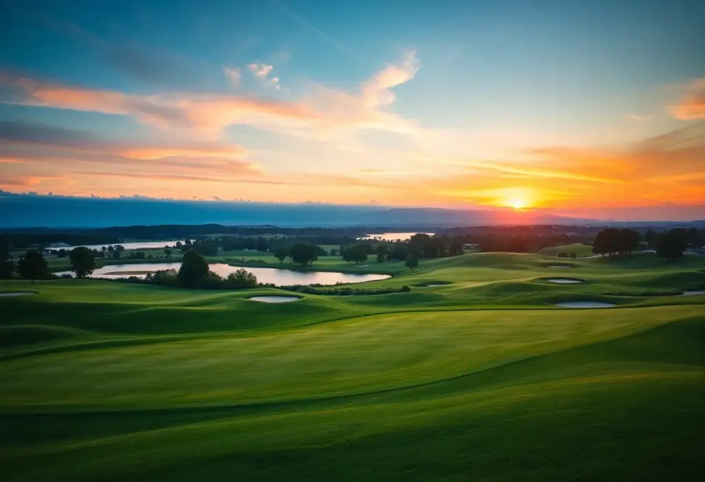 A picturesque view of Shoreacres Golf Course at sunset