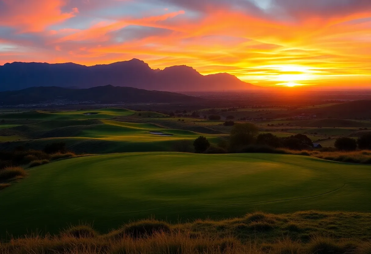 A beautiful golf course in South Africa with sunset view
