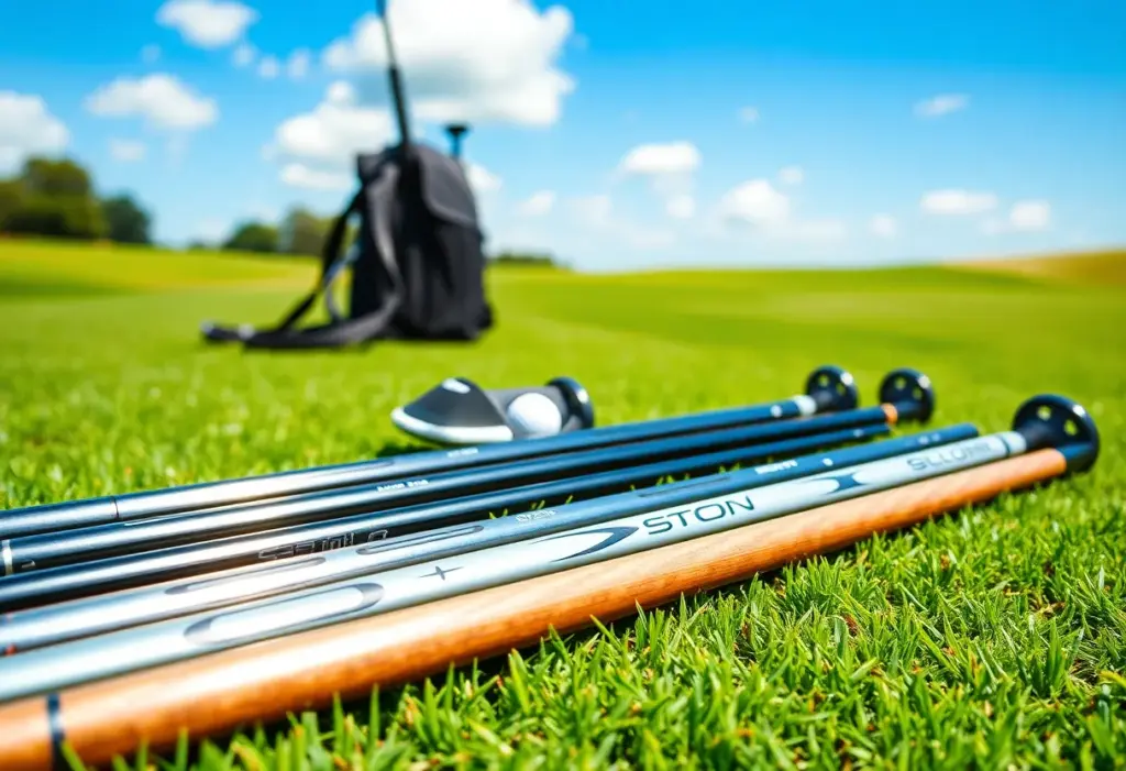 High-performance LA Golf club shafts on a green golf course