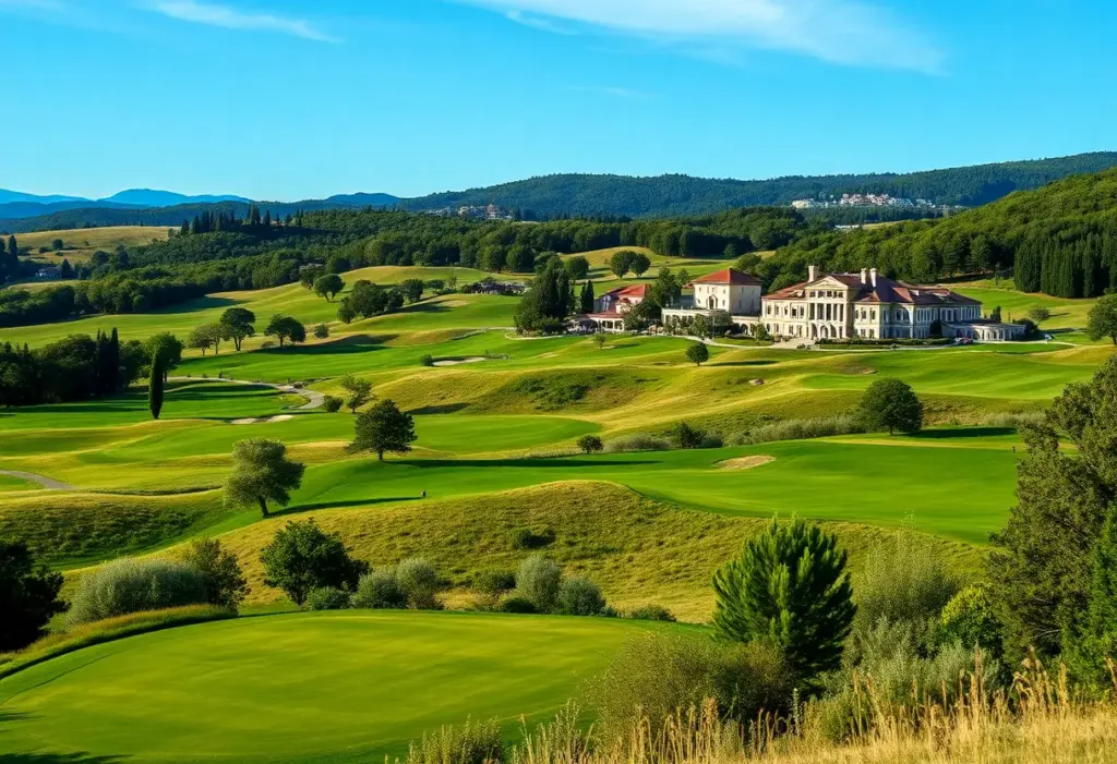 Golfers enjoying the scenic views at Terre Blanche Hotel Spa Golf Resort.