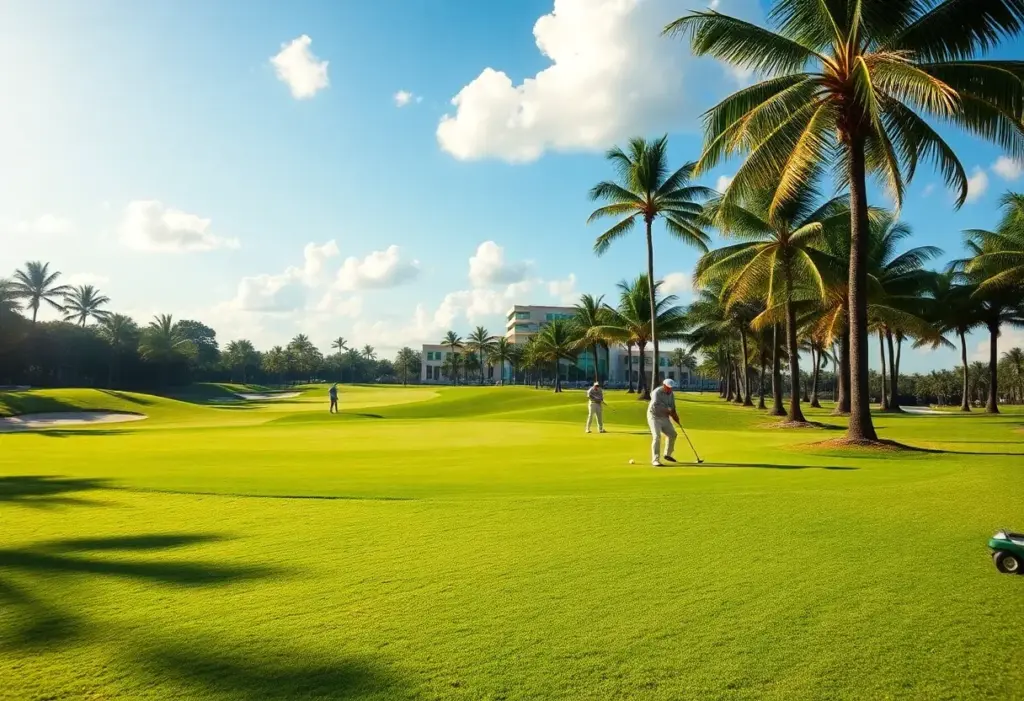 Scenic view of Trump National Doral golf course during a golf tournament.